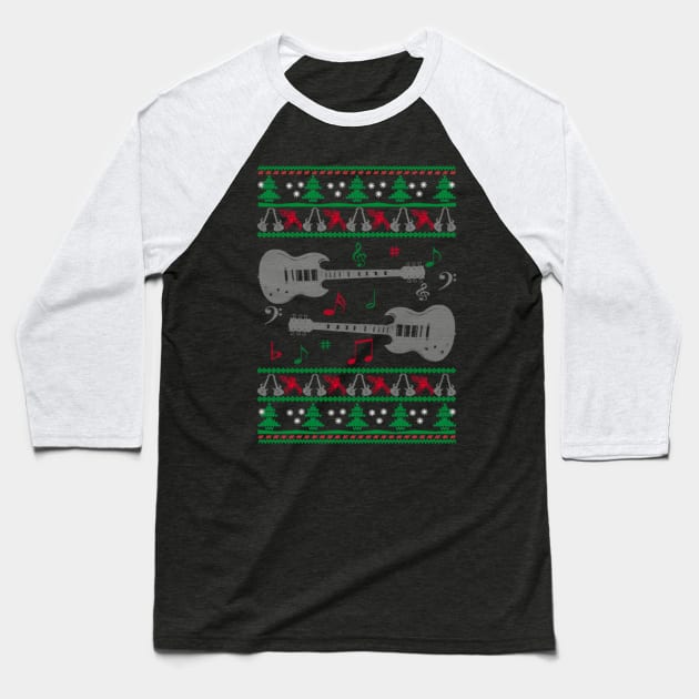 Guitar Music Ugly Christmas Sweater Gifts Baseball T-Shirt by uglygiftideas